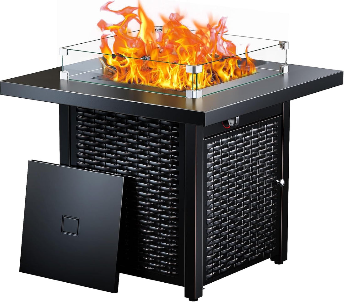 28 Inch Propane Fire Pit CSA-Listed Outdoor Fire Pit Table, 50,000 BTU Steel Gas Fire Pits with Lid and Lava Rock, Add Warmth and Ambience to Parties On Patio Deck Garden,Black,CIFPT3-N1