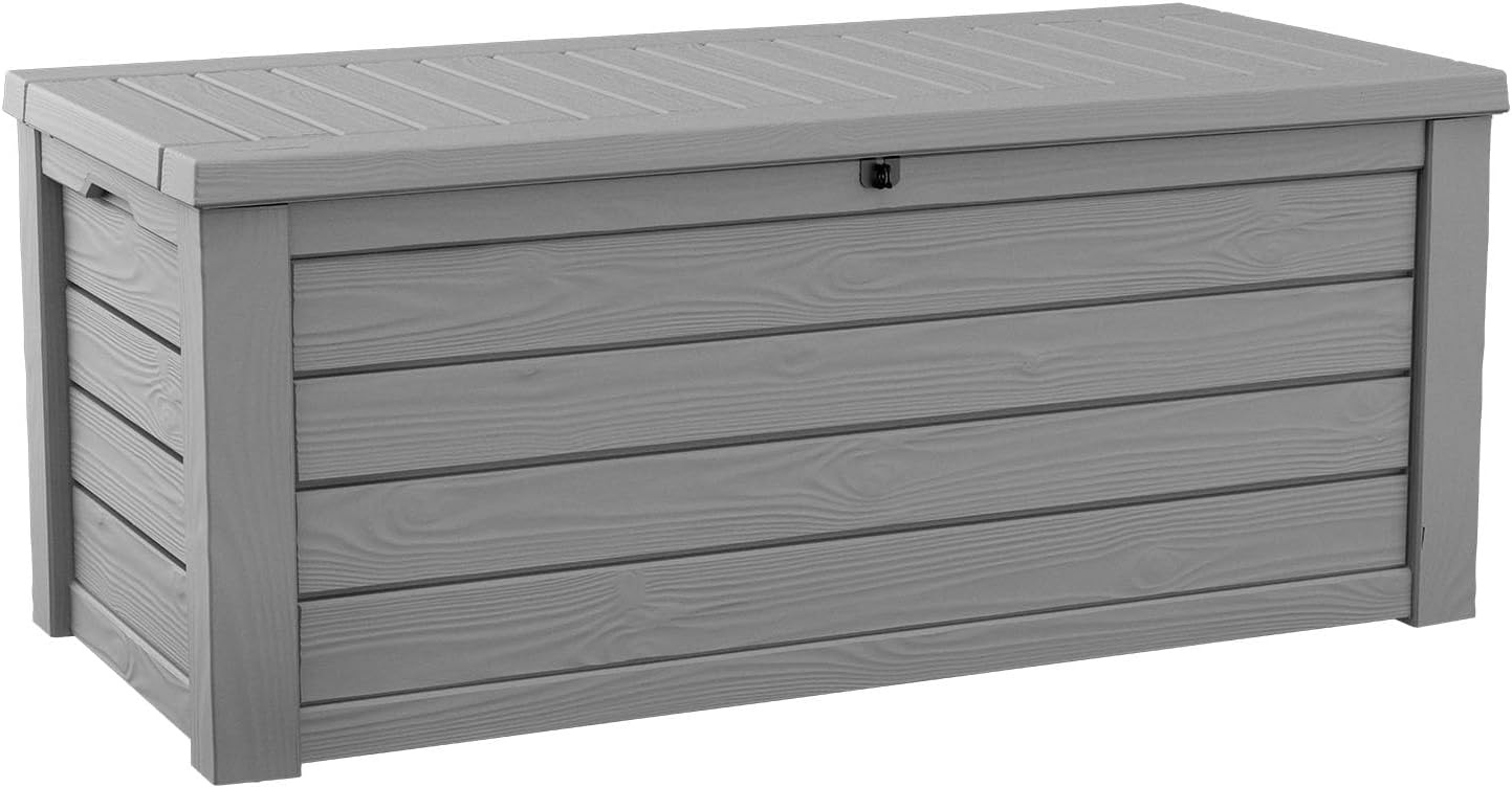 Westwood 150 Gal Outdoor Storage Box for Patio and Pool Accessories | Brown, Resin, Large, Weatherproof, Lockable, Hydraulic Pistons, Easy Assembly, Organization, Patio Cushions Storage