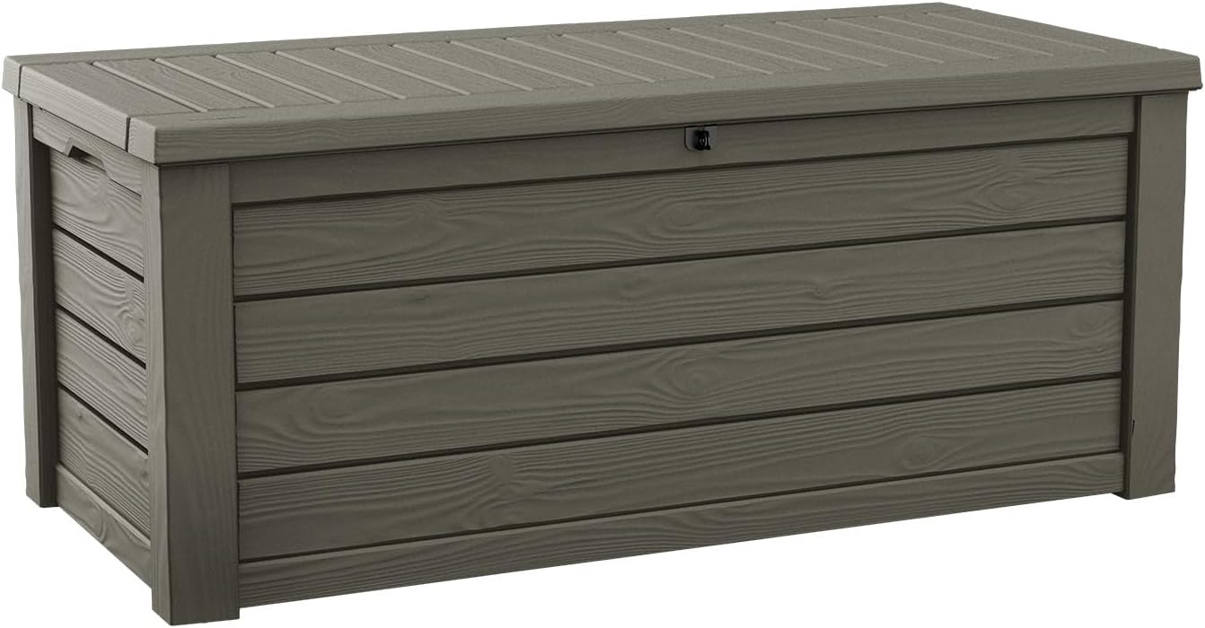 Westwood 150 Gal Outdoor Storage Box for Patio and Pool Accessories | Brown, Resin, Large, Weatherproof, Lockable, Hydraulic Pistons, Easy Assembly, Organization, Patio Cushions Storage