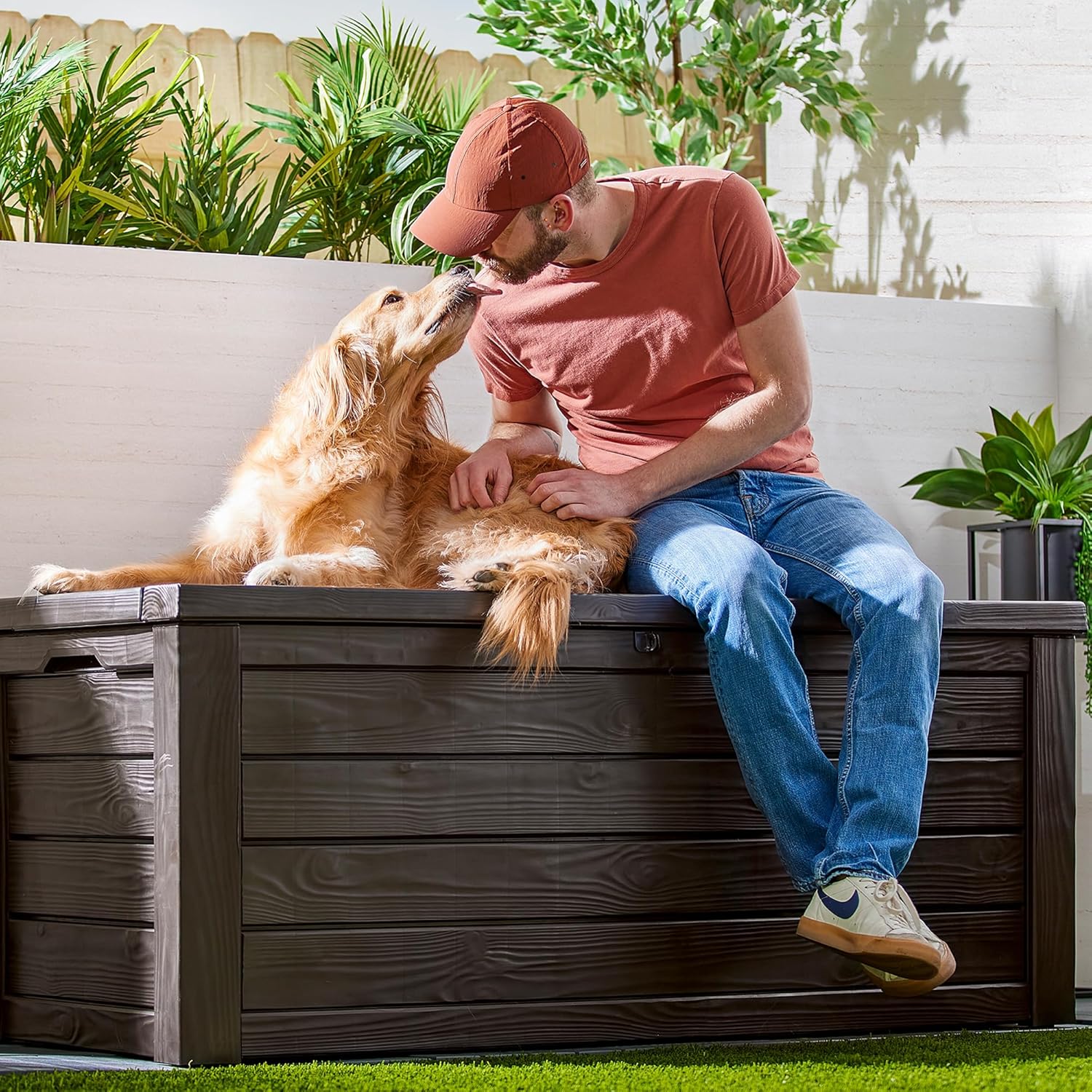 Westwood 150 Gal Outdoor Storage Box for Patio and Pool Accessories | Brown, Resin, Large, Weatherproof, Lockable, Hydraulic Pistons, Easy Assembly, Organization, Patio Cushions Storage