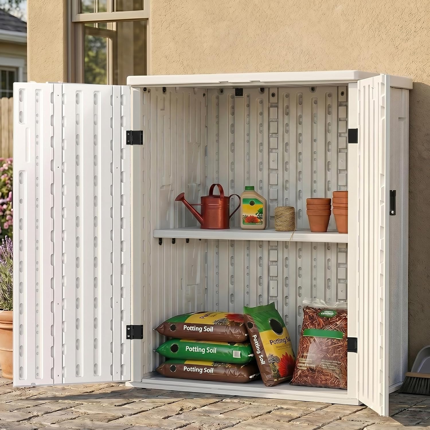 Heavy Duty Tall Storage Cabinet Outdoor Weatherproof, 28 Cuft Garage Storage Cabinet with 4 Adjustable Shelves, Lockable Kitchen Pantry Closer Organizer, 31Wx23Lx66H, Sage Grey