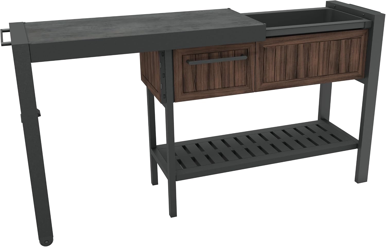 Portable Outdoor Table with Stainless Steel Top for Kitchen Prep and Outdoor Storage Cabinet for Grilling Accessories, Dark Grey