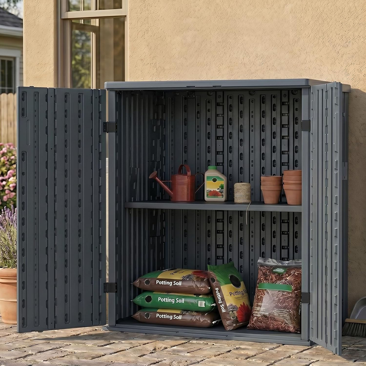 Heavy Duty Tall Storage Cabinet Outdoor Weatherproof, 28 Cuft Garage Storage Cabinet with 4 Adjustable Shelves, Lockable Kitchen Pantry Closer Organizer, 31Wx23Lx66H, Sage Grey