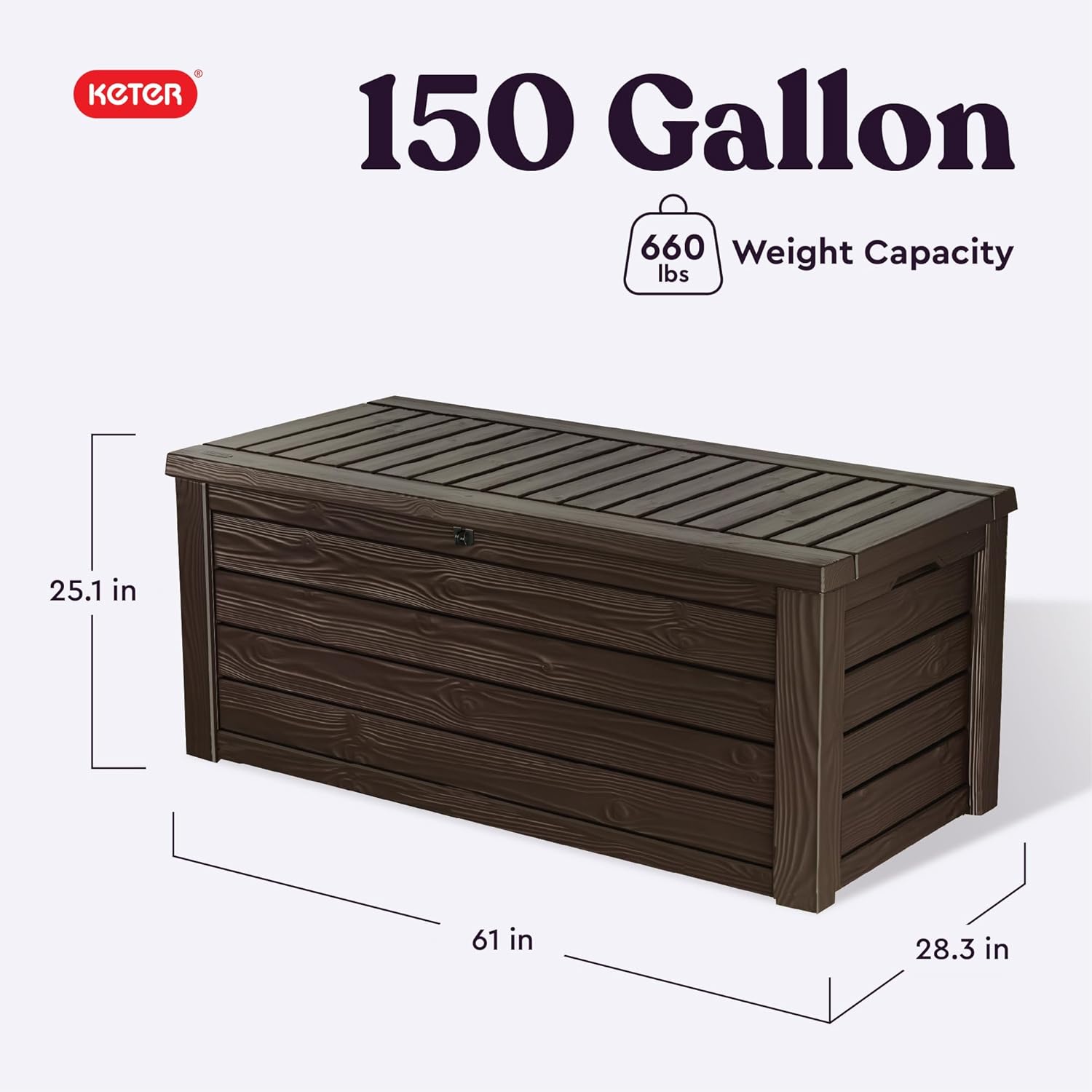 Westwood 150 Gal Outdoor Storage Box for Patio and Pool Accessories | Brown, Resin, Large, Weatherproof, Lockable, Hydraulic Pistons, Easy Assembly, Organization, Patio Cushions Storage