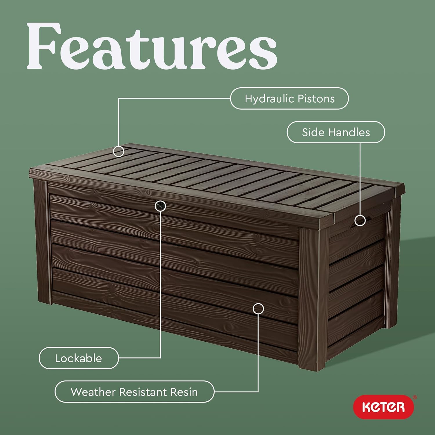 Westwood 150 Gal Outdoor Storage Box for Patio and Pool Accessories | Brown, Resin, Large, Weatherproof, Lockable, Hydraulic Pistons, Easy Assembly, Organization, Patio Cushions Storage