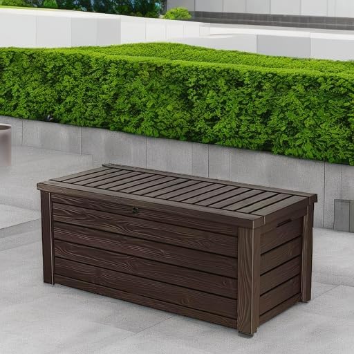 Westwood 150 Gal Outdoor Storage Box for Patio and Pool Accessories | Brown, Resin, Large, Weatherproof, Lockable, Hydraulic Pistons, Easy Assembly, Organization, Patio Cushions Storage