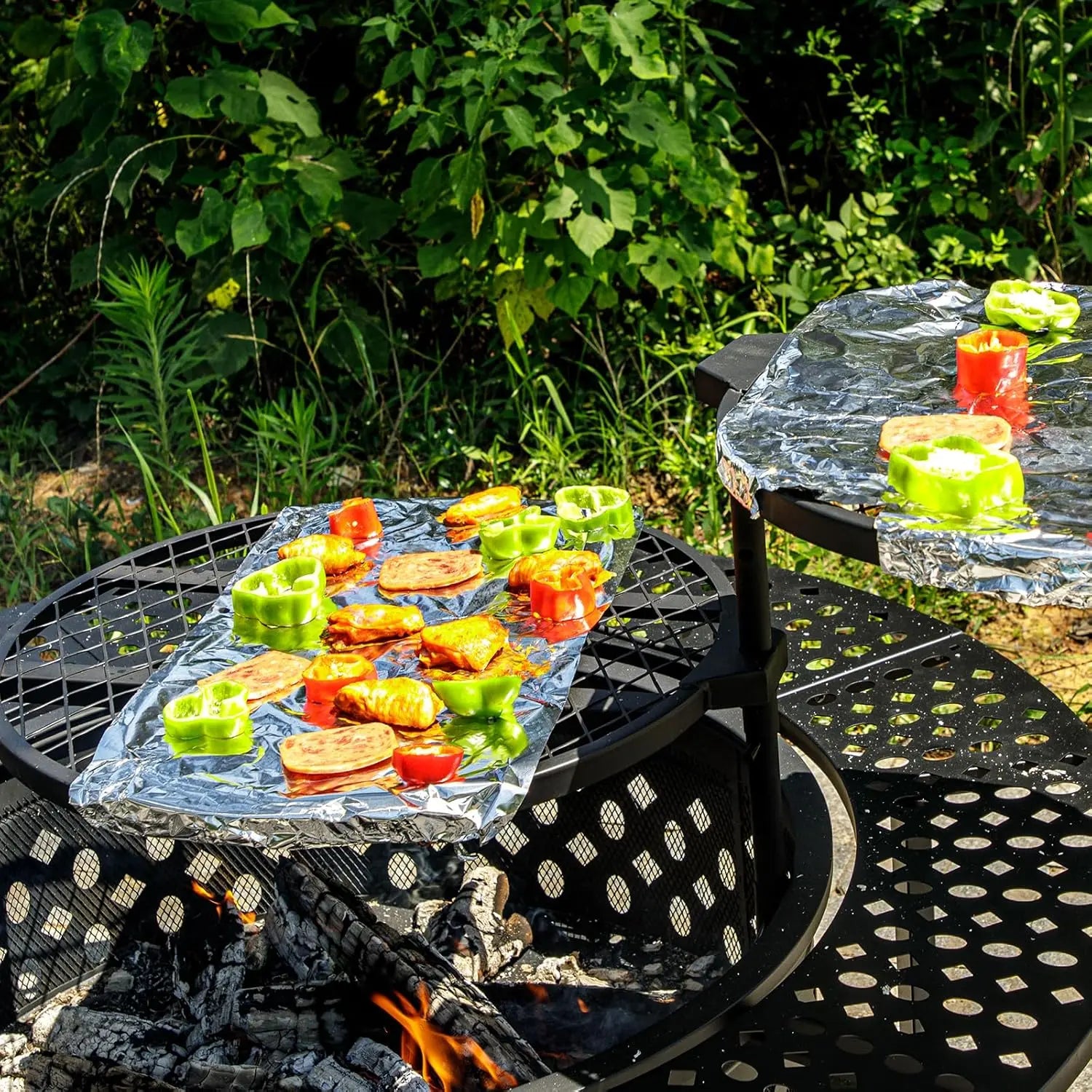 36/42/47-Inch Wood Burning Patio Fire Pit - 3-in-1 Round Metal Table with Lid, 2 Grills, Fire-Ring Safety, Floor Mount for Backyard Group Gatherings, Outdoor Use