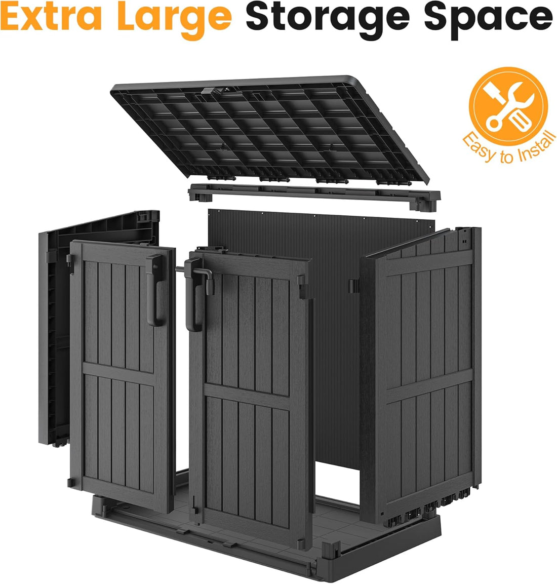 Outdoor Storage Cabinet 37 Cu Ft with Lockable Doors, Portable Horizontal Resin Storage Shed -Easy to Assemble, Waterproof Outdoor Storage Box for Backyards,Patios Black
