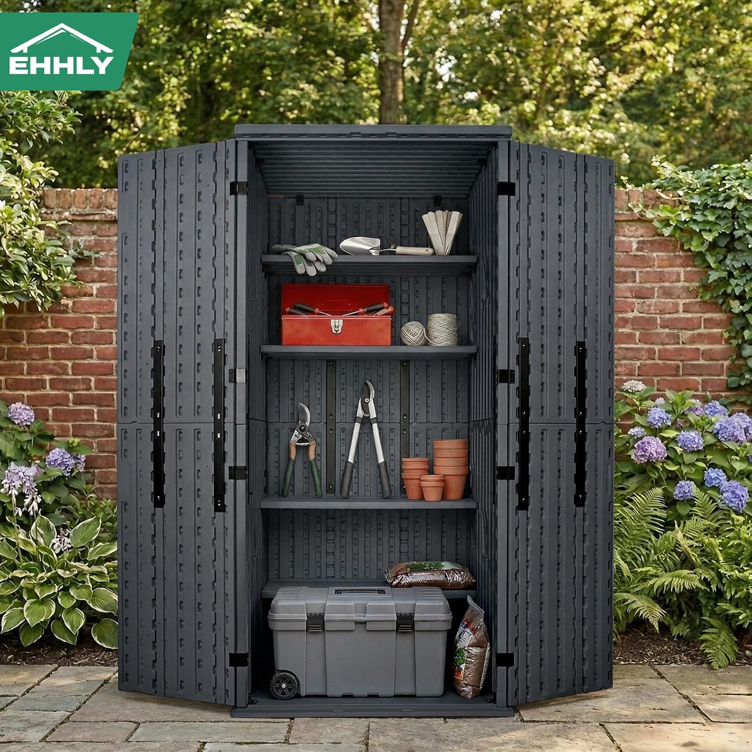 Heavy Duty Tall Storage Cabinet Outdoor Weatherproof, 28 Cuft Garage Storage Cabinet with 4 Adjustable Shelves, Lockable Kitchen Pantry Closer Organizer, 31Wx23Lx66H, Sage Grey