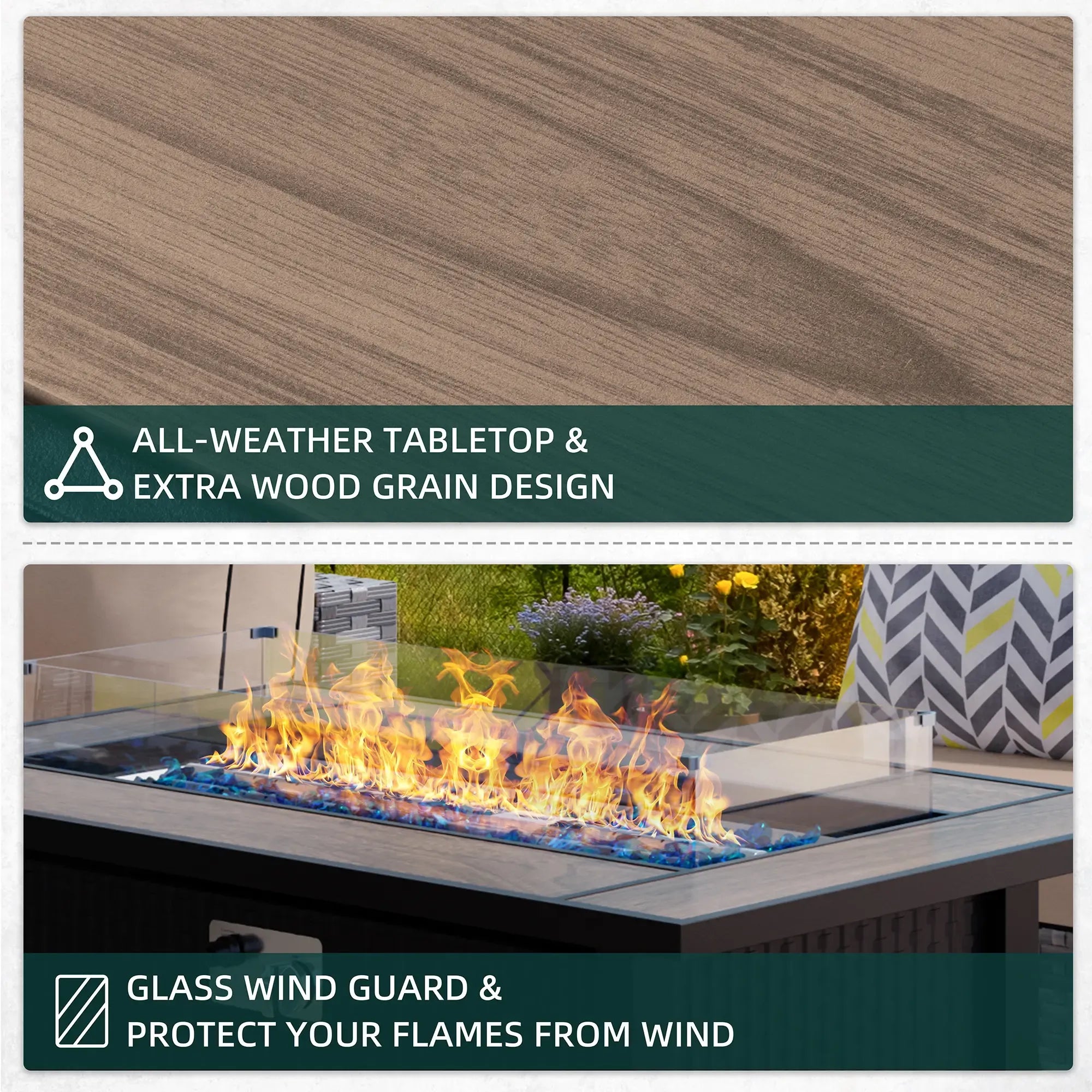 Steel Fire Pit Table, 45inch Outdoor Propane Fire Pit Ceramic Tabletop 50,000 BTU Rectangle Pit with Glass Tabletop and Waterproof Cover, Gas Fire Table for Garden,Patio, CSA Modern Safety
