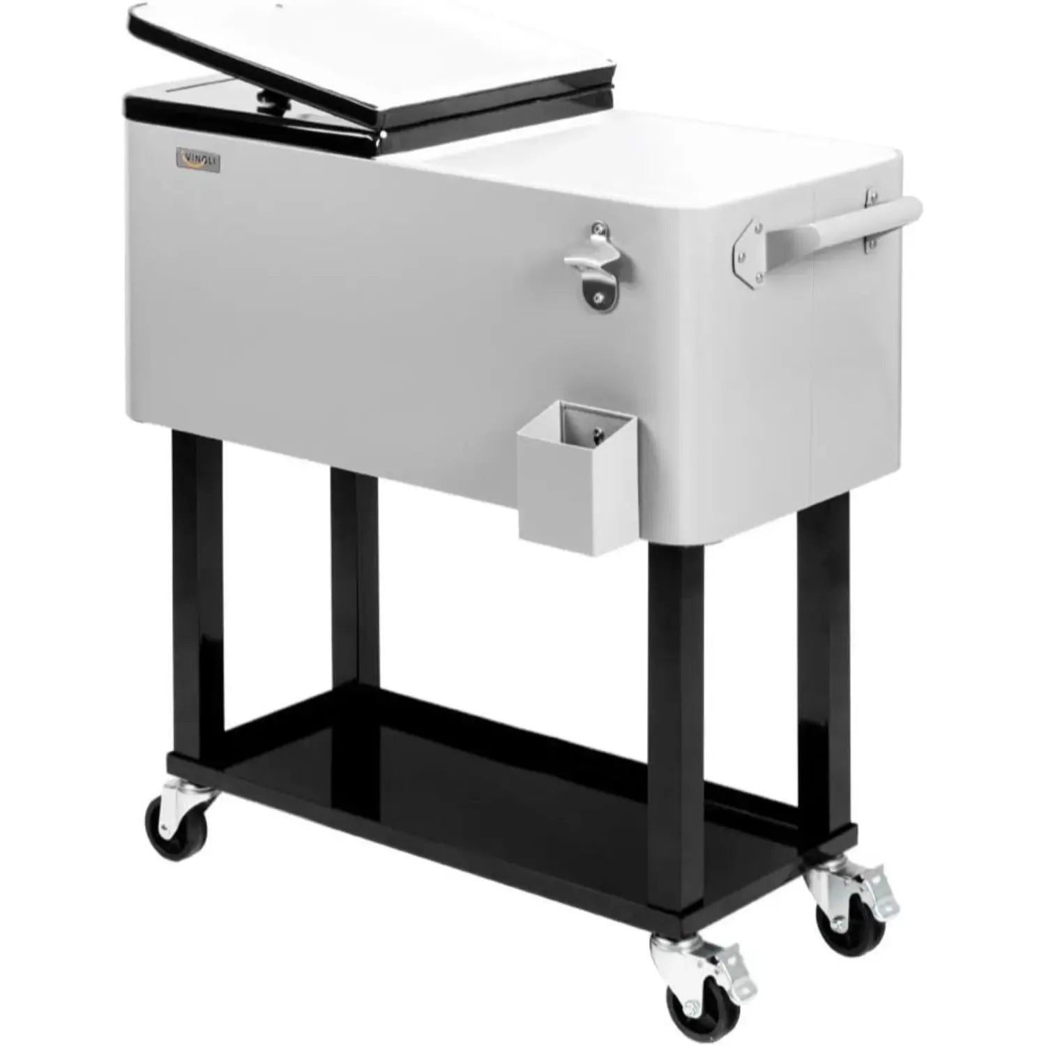 80 Quart Rolling Ice Chest on Wheels, Portable Patio Party Bar Drink Cooler Cart, with Shelf, Beverage Pool with Bottle Opener,Water Pipe Fathersdaygift