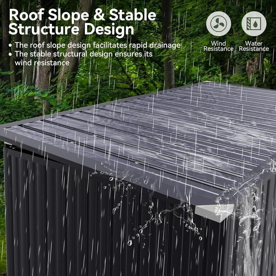 150 x 117 x 80 Waterproof Metal Storage Shed with Chain Lid, Outdoor Organizer for Trash Bins, Garden Tools & Toys, Perfect for Patio & Backyard