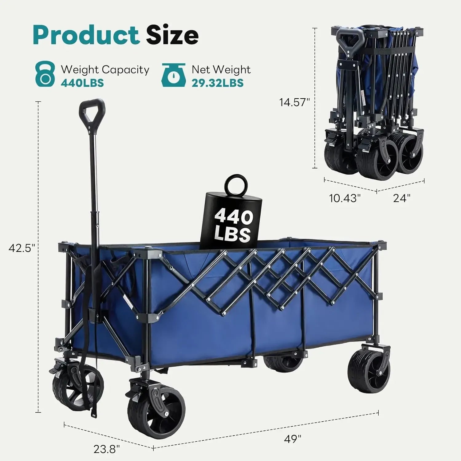 Heavy Duty Steel Garden Cart - 300L Collapsible Folding Utility Trolley, 180kg Capacity, 7-in Wheels, Ideal for Camping & Gardening, Available in Black, Blue, Gray