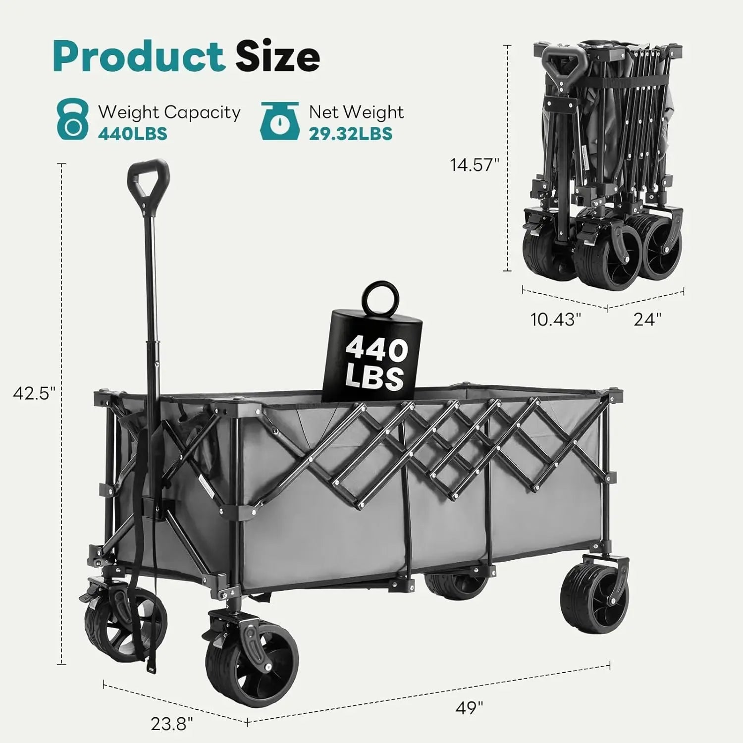 Heavy Duty Steel Garden Cart - 300L Collapsible Folding Utility Trolley, 180kg Capacity, 7-in Wheels, Ideal for Camping & Gardening, Available in Black, Blue, Gray
