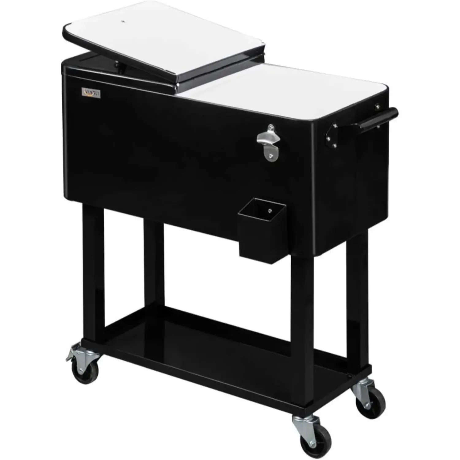80 Quart Rolling Ice Chest on Wheels, Portable Patio Party Bar Drink Cooler Cart, with Shelf, Beverage Pool with Bottle Opener,Water Pipe Fathersdaygift