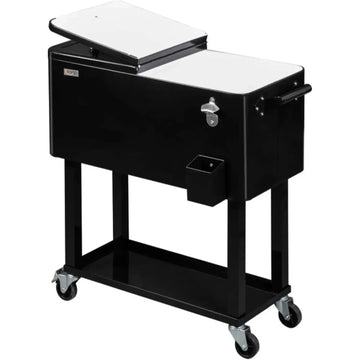80 Quart Rolling Ice Chest on Wheels, Portable Patio Party Bar Drink Cooler Cart, with Shelf, Beverage Pool with Bottle Opener,Water Pipe Fathersdaygift