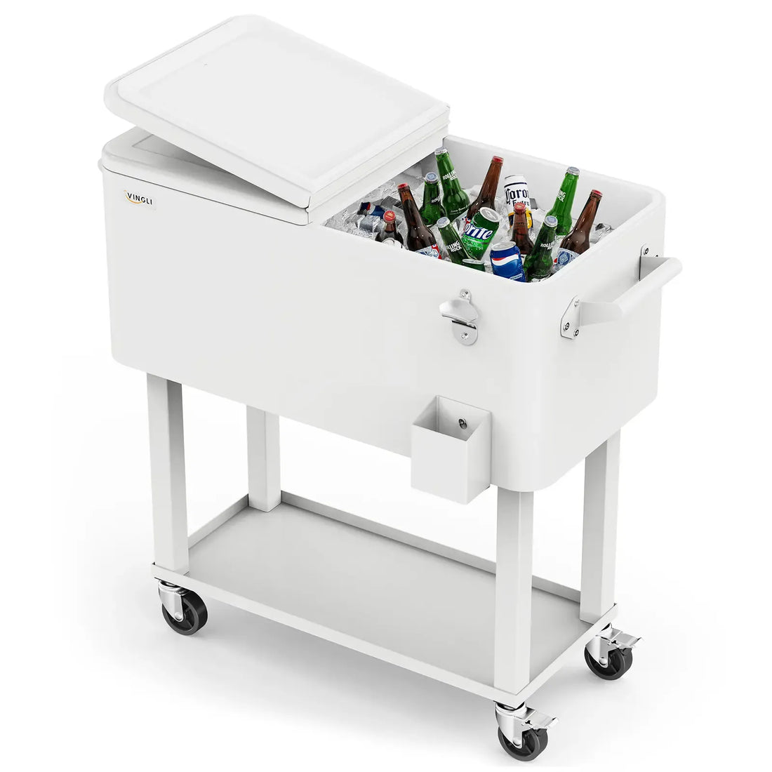 80 Quart Rolling Ice Chest on Wheels, Portable Patio Party Bar Drink Cooler Cart, with Shelf, Beverage Pool with Bottle Opener,Water Pipe Fathersdaygift
