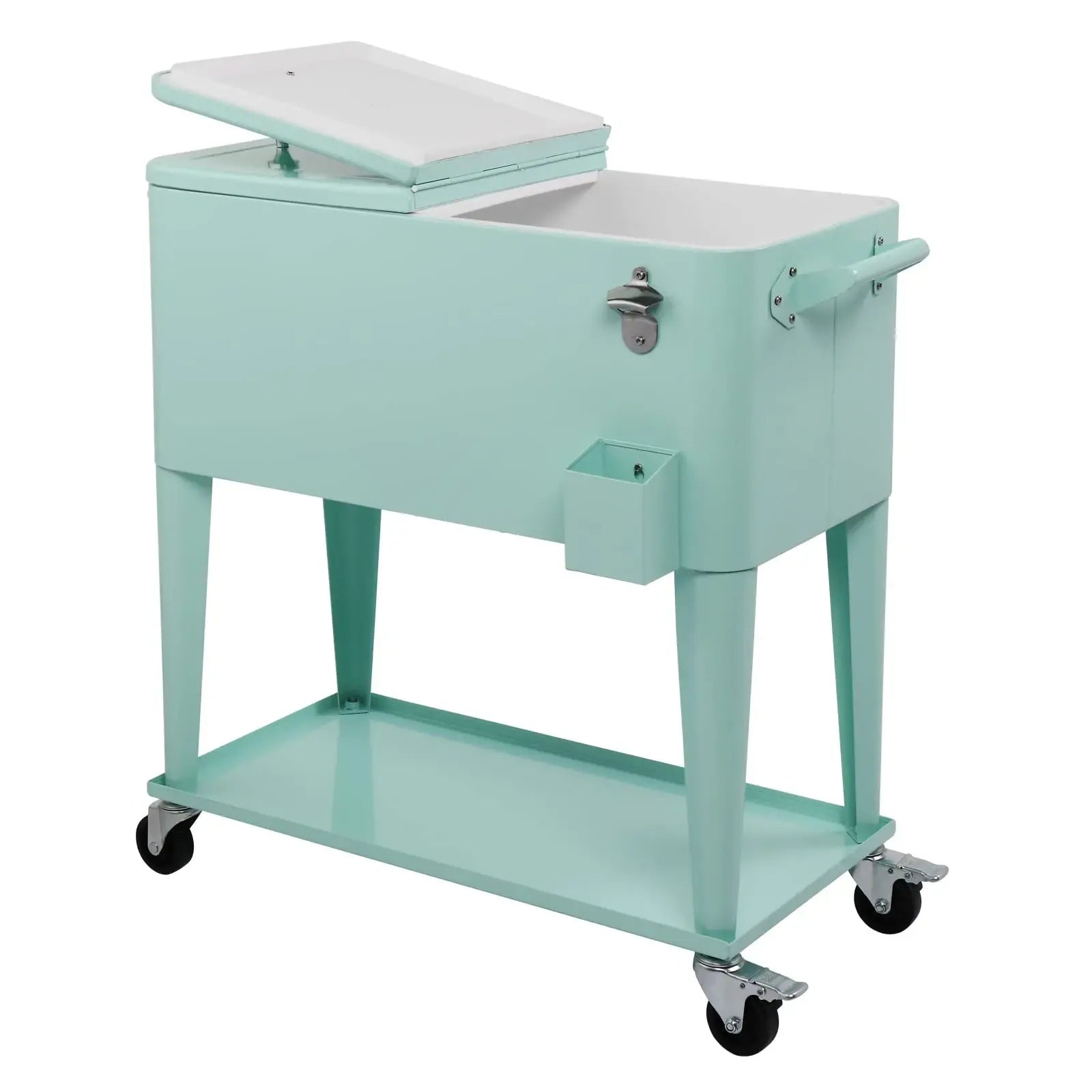 80 Quart Rolling Ice Chest on Wheels, Portable Patio Party Bar Drink Cooler Cart, with Shelf, Beverage Pool with Bottle Opener,Water Pipe Fathersdaygift