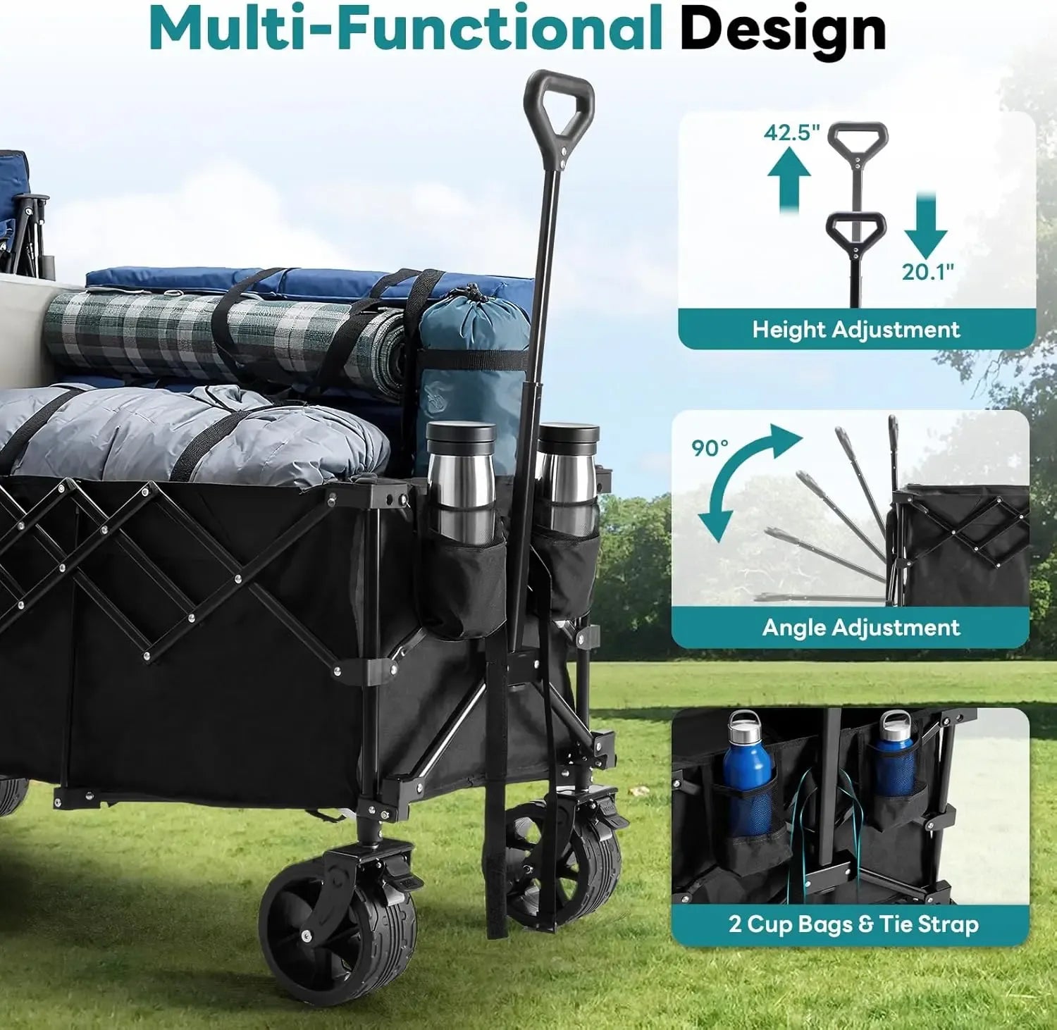 Heavy Duty Steel Garden Cart - 300L Collapsible Folding Utility Trolley, 180kg Capacity, 7-in Wheels, Ideal for Camping & Gardening, Available in Black, Blue, Gray