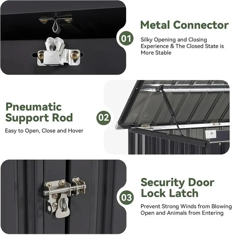 150 x 117 x 80 Waterproof Metal Storage Shed with Chain Lid, Outdoor Organizer for Trash Bins, Garden Tools & Toys, Perfect for Patio & Backyard