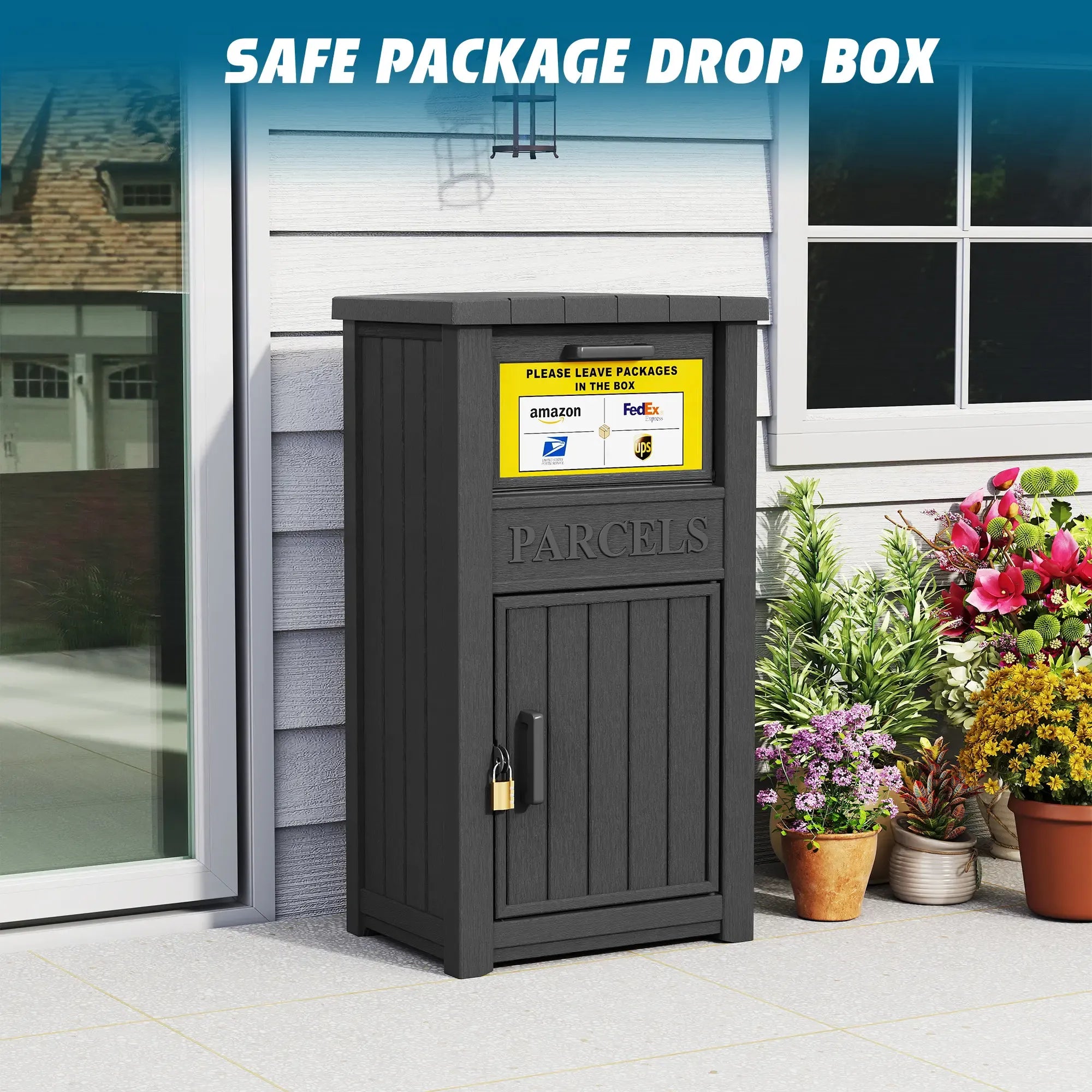 Lockable Secure Porch Delivery Box with Storage Compartment, Anti-theft and Waterproof Design, an Outdoor Storage Solution for Express Parcels and Takeout Delivery,Christmas gift
