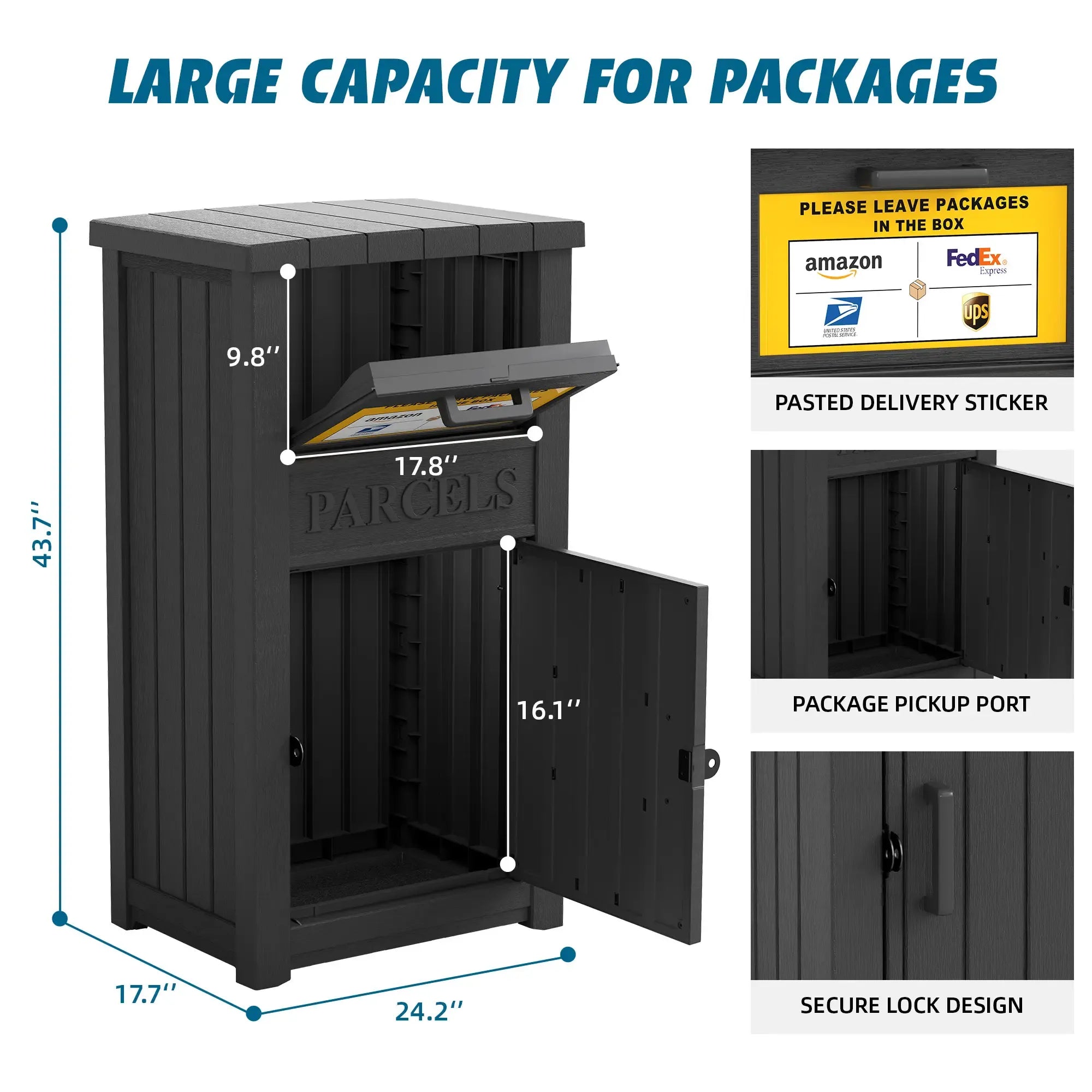 Lockable Secure Porch Delivery Box with Storage Compartment, Anti-theft and Waterproof Design, an Outdoor Storage Solution for Express Parcels and Takeout Delivery,Christmas gift
