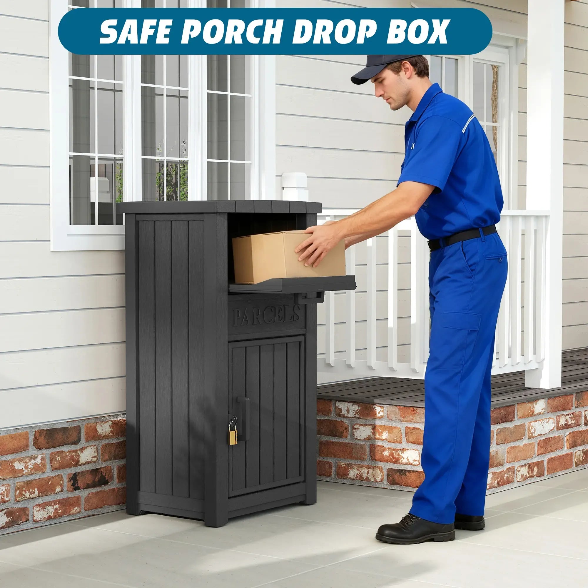 Lockable Secure Porch Delivery Box with Storage Compartment, Anti-theft and Waterproof Design, an Outdoor Storage Solution for Express Parcels and Takeout Delivery,Christmas gift