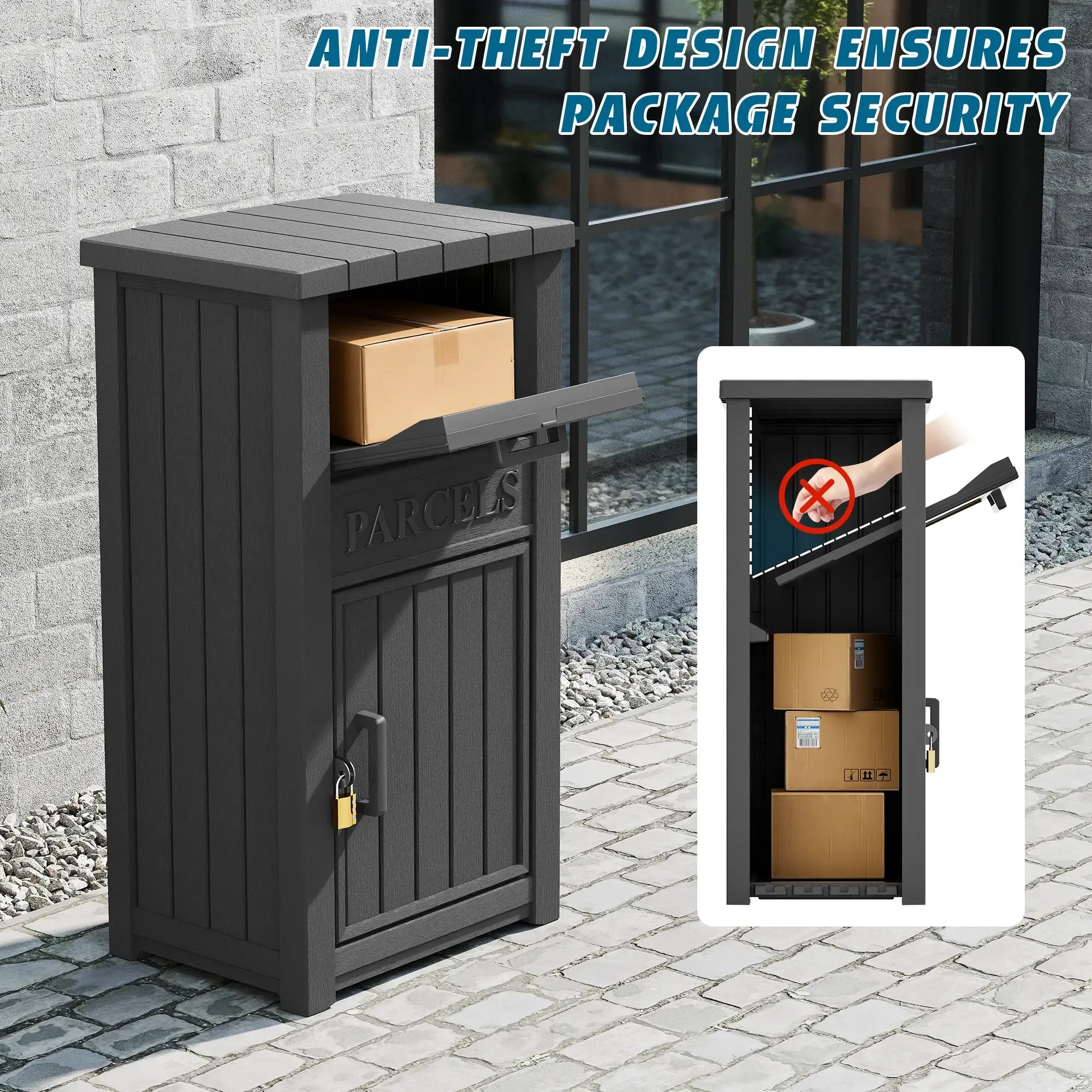 Lockable Secure Porch Delivery Box with Storage Compartment, Anti-theft and Waterproof Design, an Outdoor Storage Solution for Express Parcels and Takeout Delivery,Christmas gift