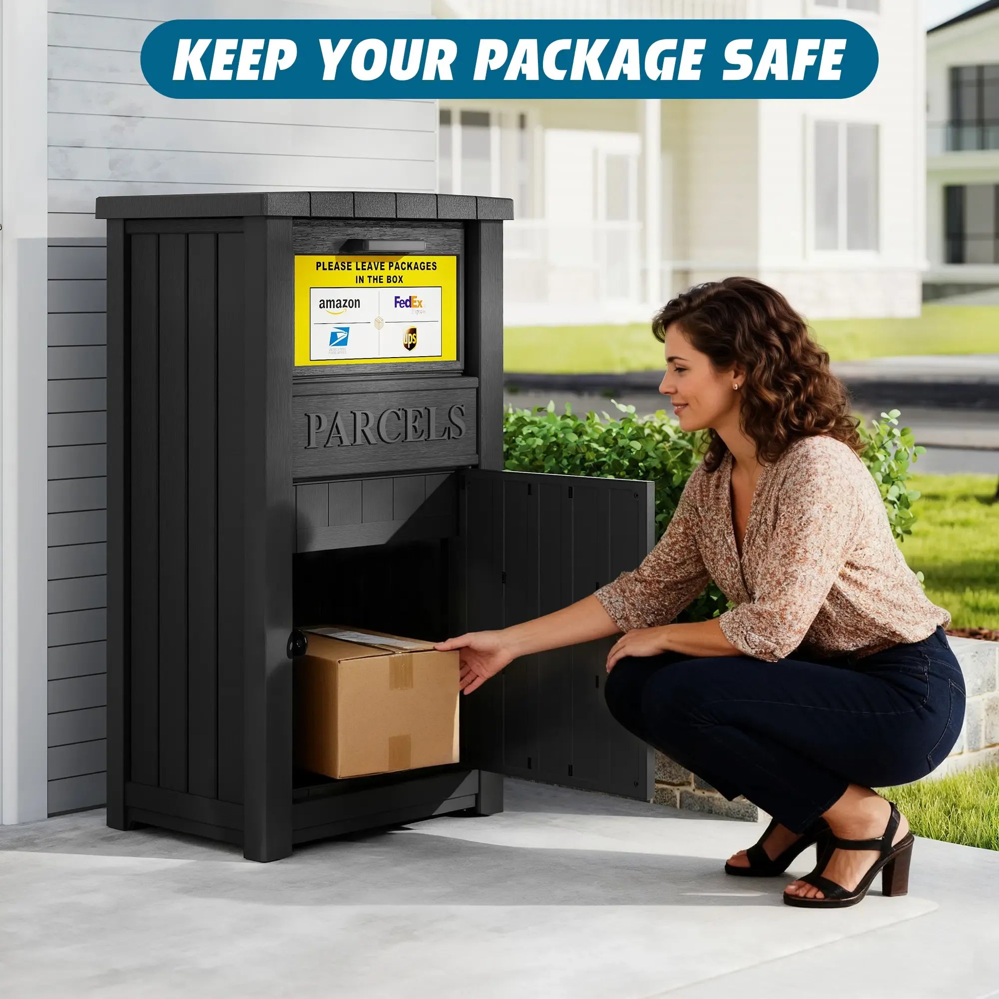 Lockable Secure Porch Delivery Box with Storage Compartment, Anti-theft and Waterproof Design, an Outdoor Storage Solution for Express Parcels and Takeout Delivery,Christmas gift