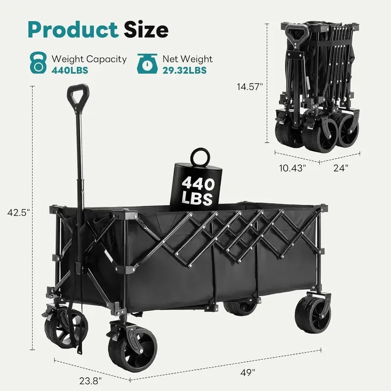 Heavy Duty Steel Garden Cart - 300L Collapsible Folding Utility Trolley, 180kg Capacity, 7-in Wheels, Ideal for Camping & Gardening, Available in Black, Blue, Gray