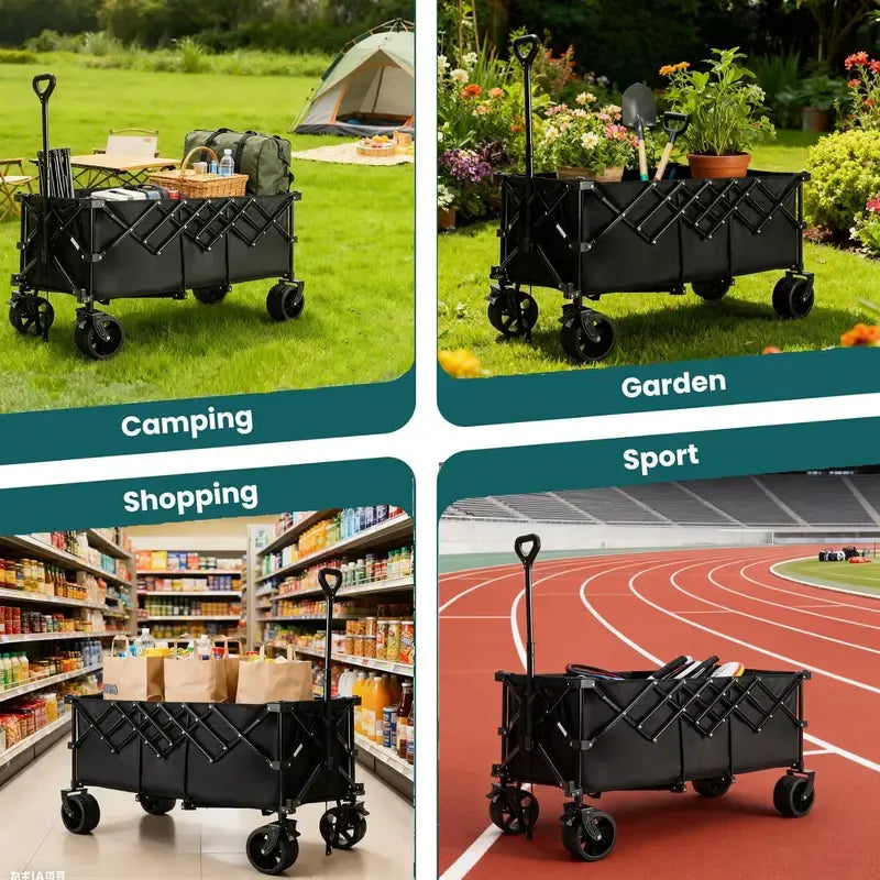 Heavy Duty Steel Garden Cart - 300L Collapsible Folding Utility Trolley, 180kg Capacity, 7-in Wheels, Ideal for Camping & Gardening, Available in Black, Blue, Gray