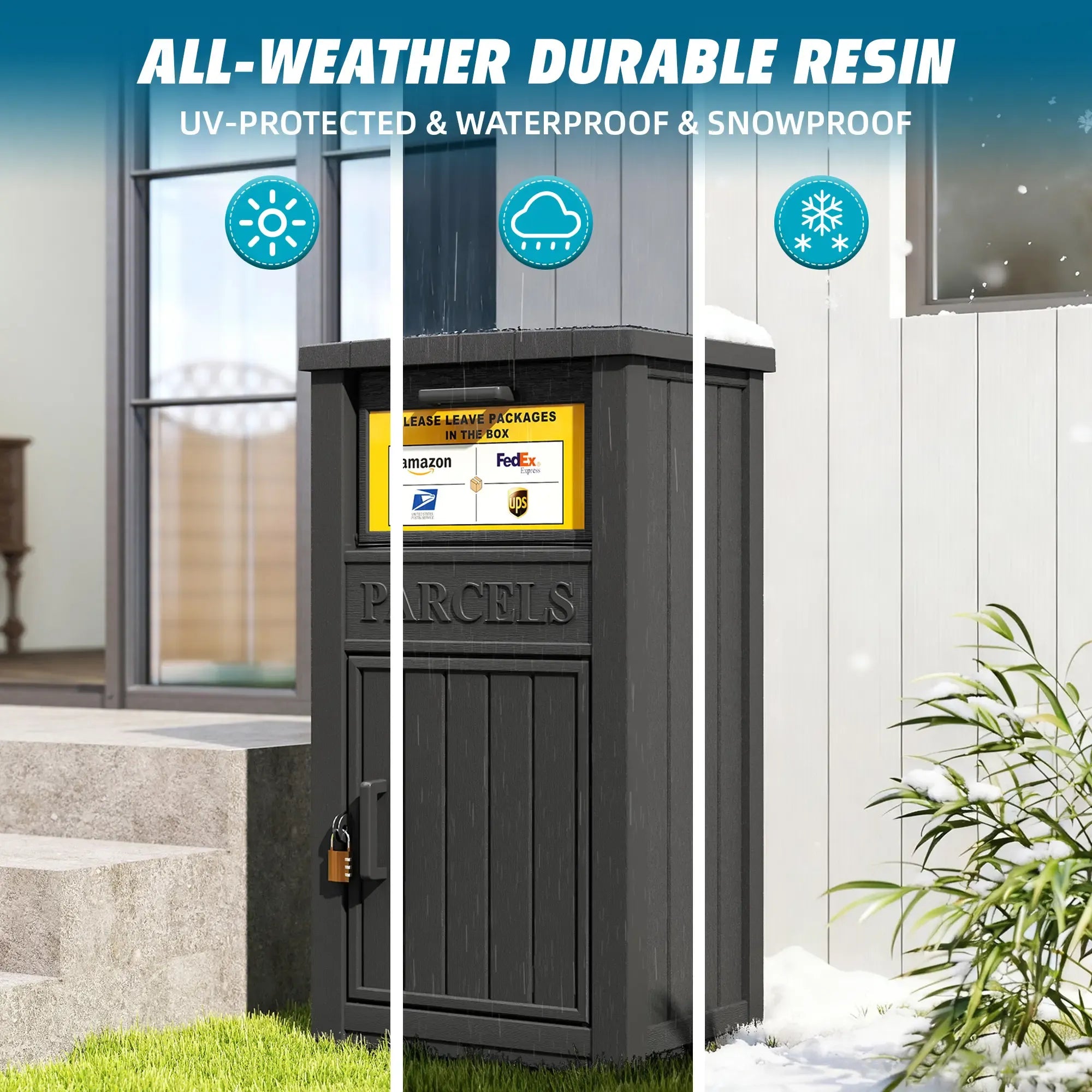 Lockable Secure Porch Delivery Box with Storage Compartment, Anti-theft and Waterproof Design, an Outdoor Storage Solution for Express Parcels and Takeout Delivery,Christmas gift
